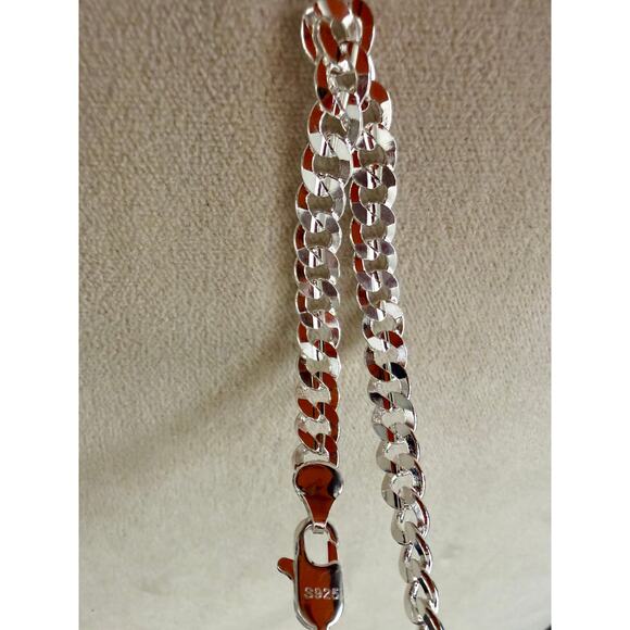 7MM S925 Sterling Silver Cuban Link Shiny Bracelet 20CM Tone Unisex - Picture 4 of 8